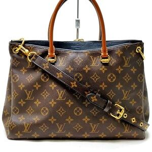 Louis Vuitton Monogram Pallas MM Shoulder 2-Way Tote Black Leather Trim